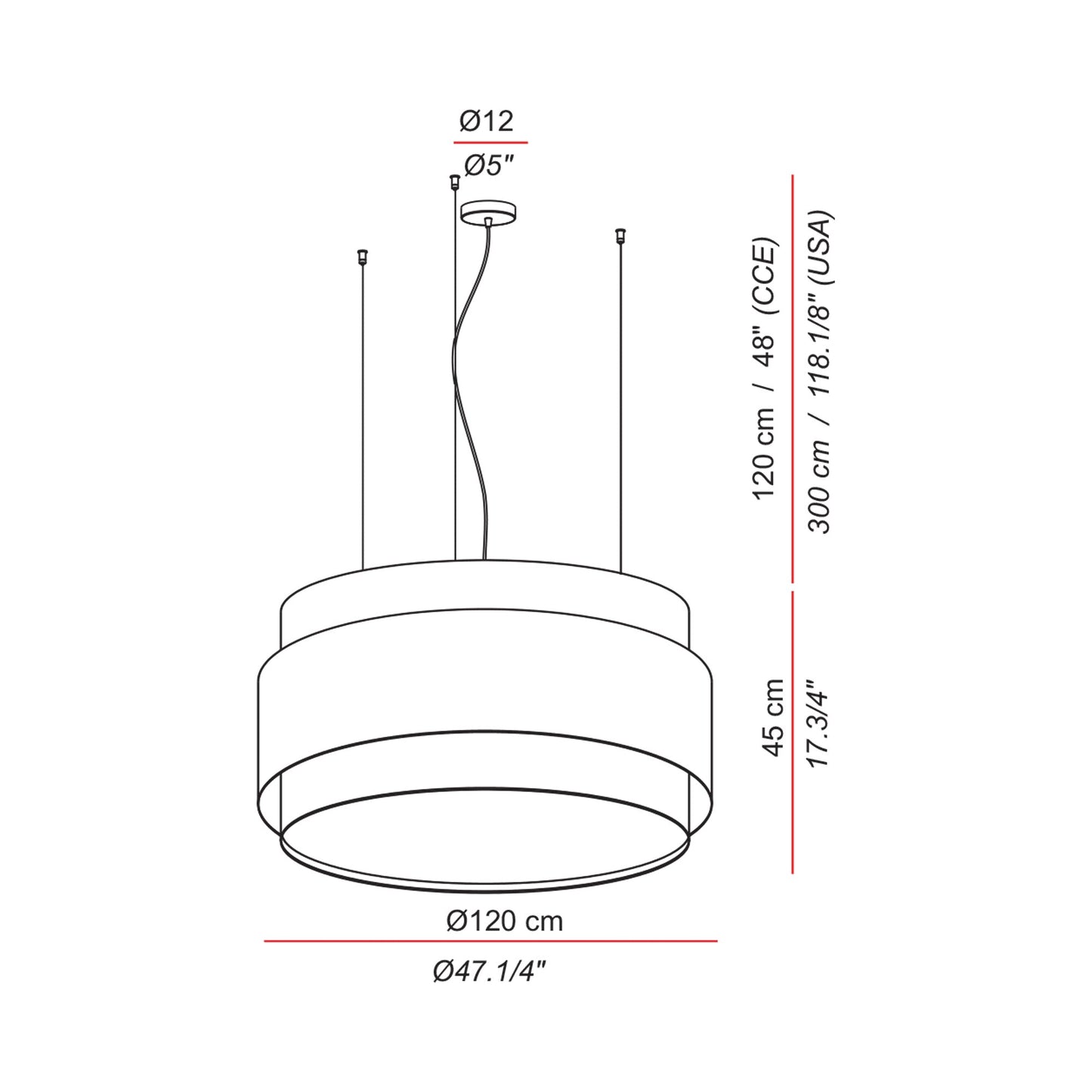 Aros Triple Pendant Light - line drawing.