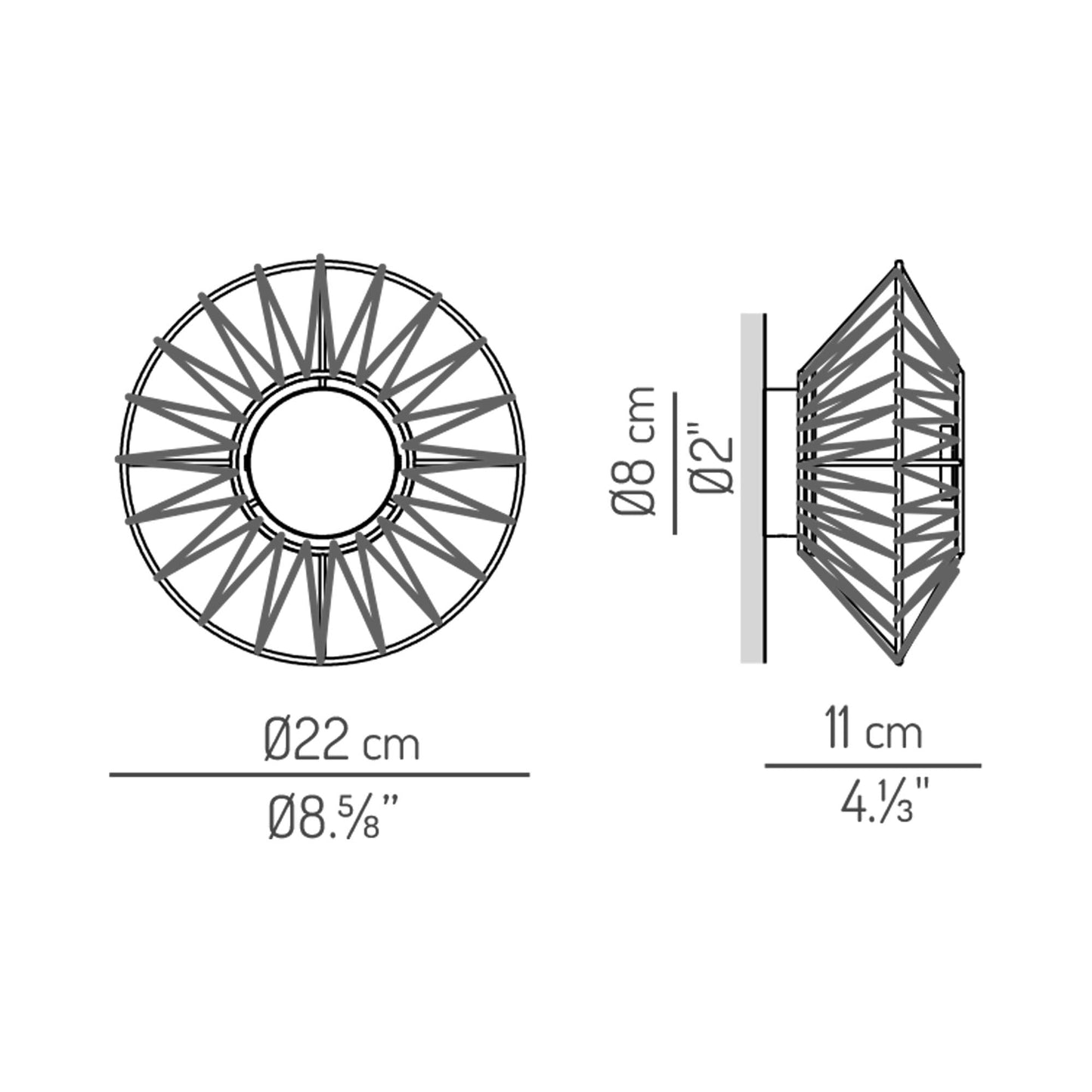 Bauma LED Wall Light - line drawing.