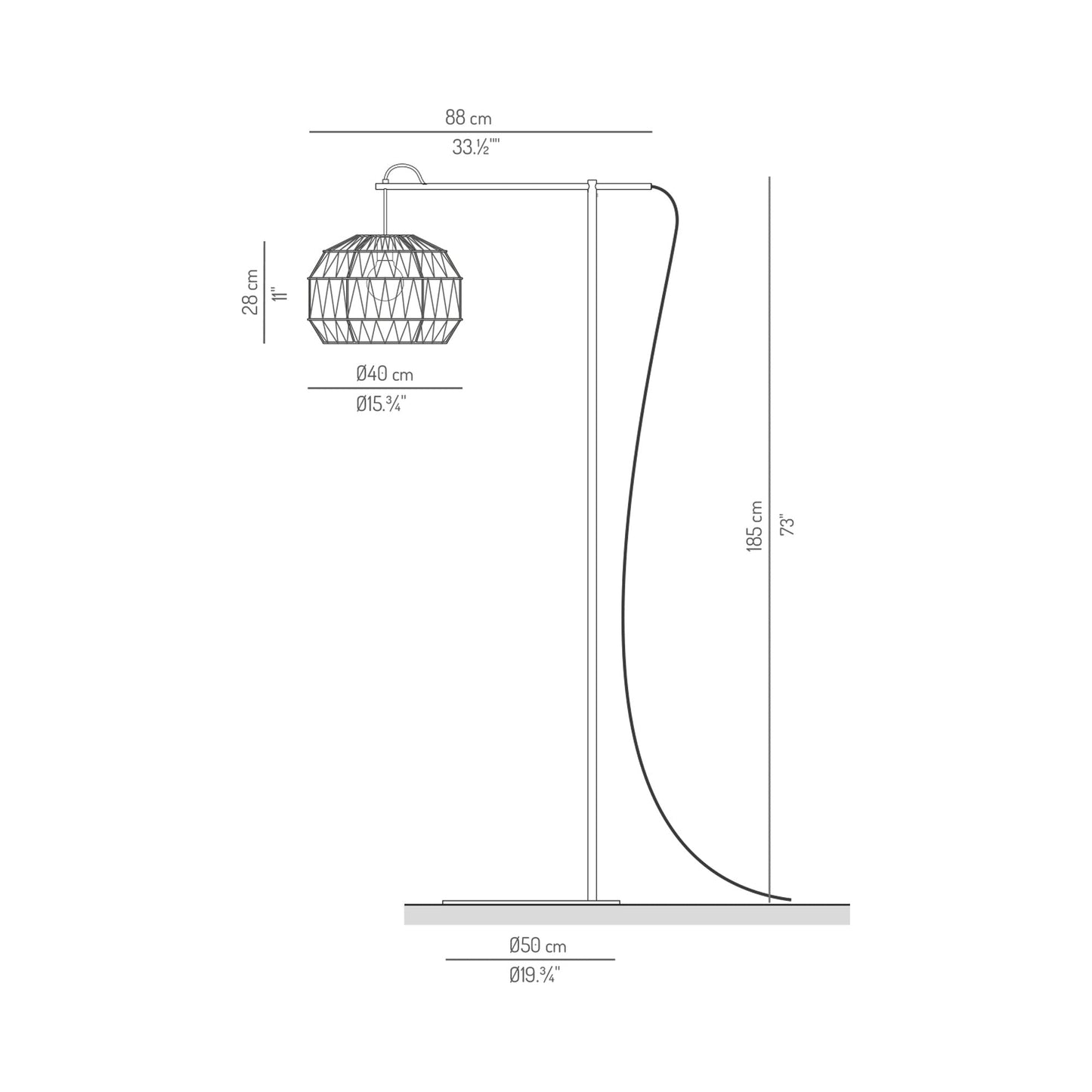 Bauma Outdoor Floor Lamp - line drawing.