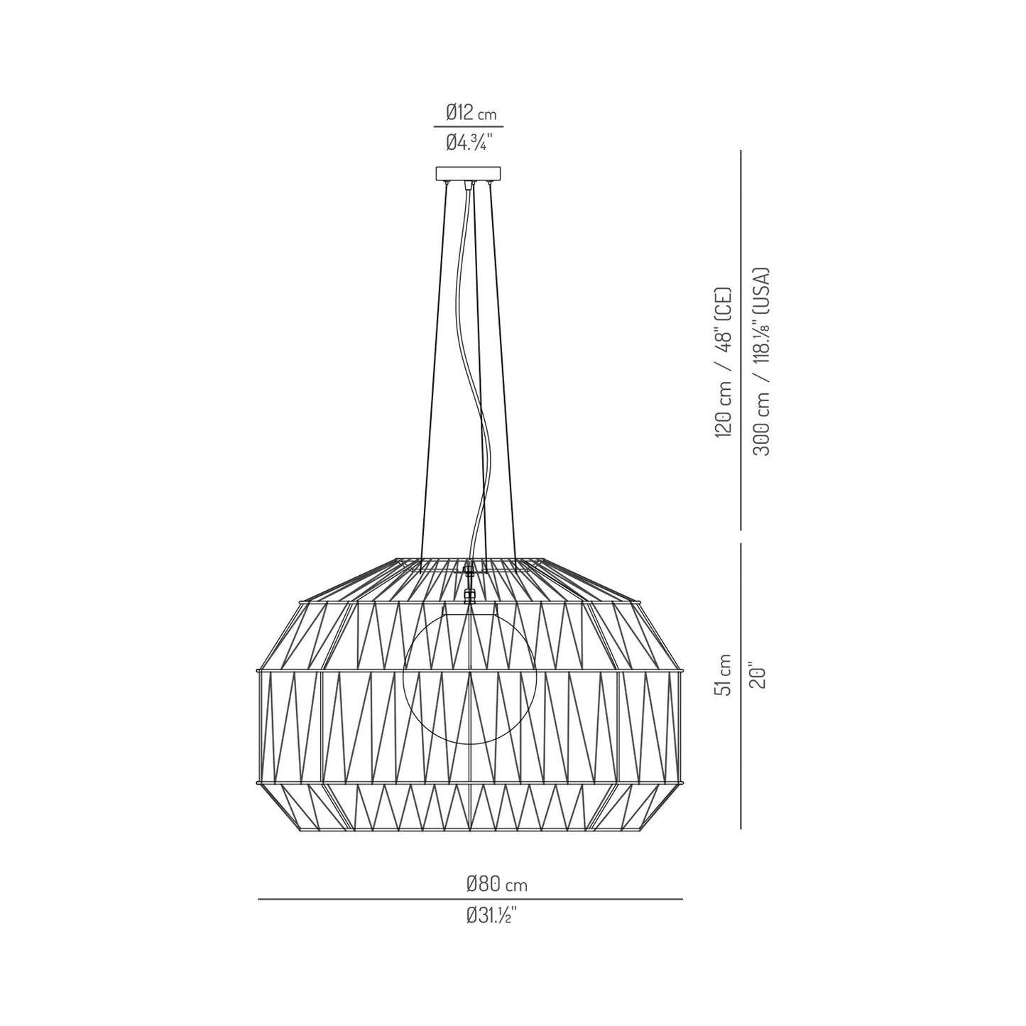 Bauma Outdoor Pendant Light - line drawing.