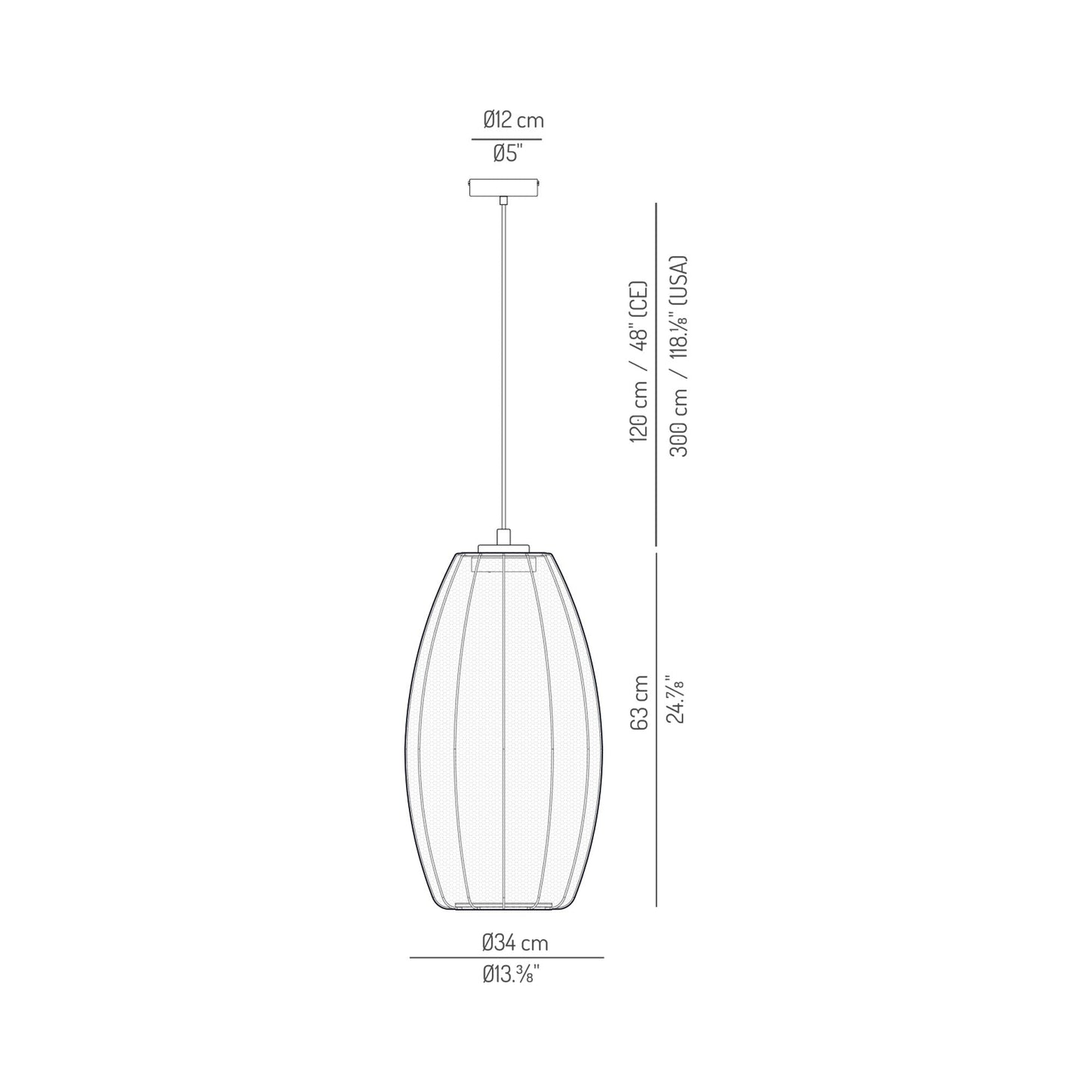 Cala Outdoor LED Pendant Light - line drawing.