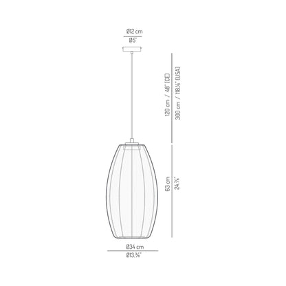 Cala Outdoor LED Pendant Light - line drawing.