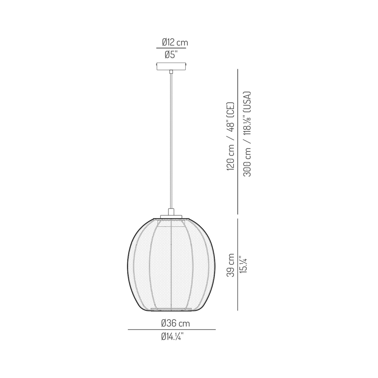 Cala Outdoor LED Pendant Light - line drawing.