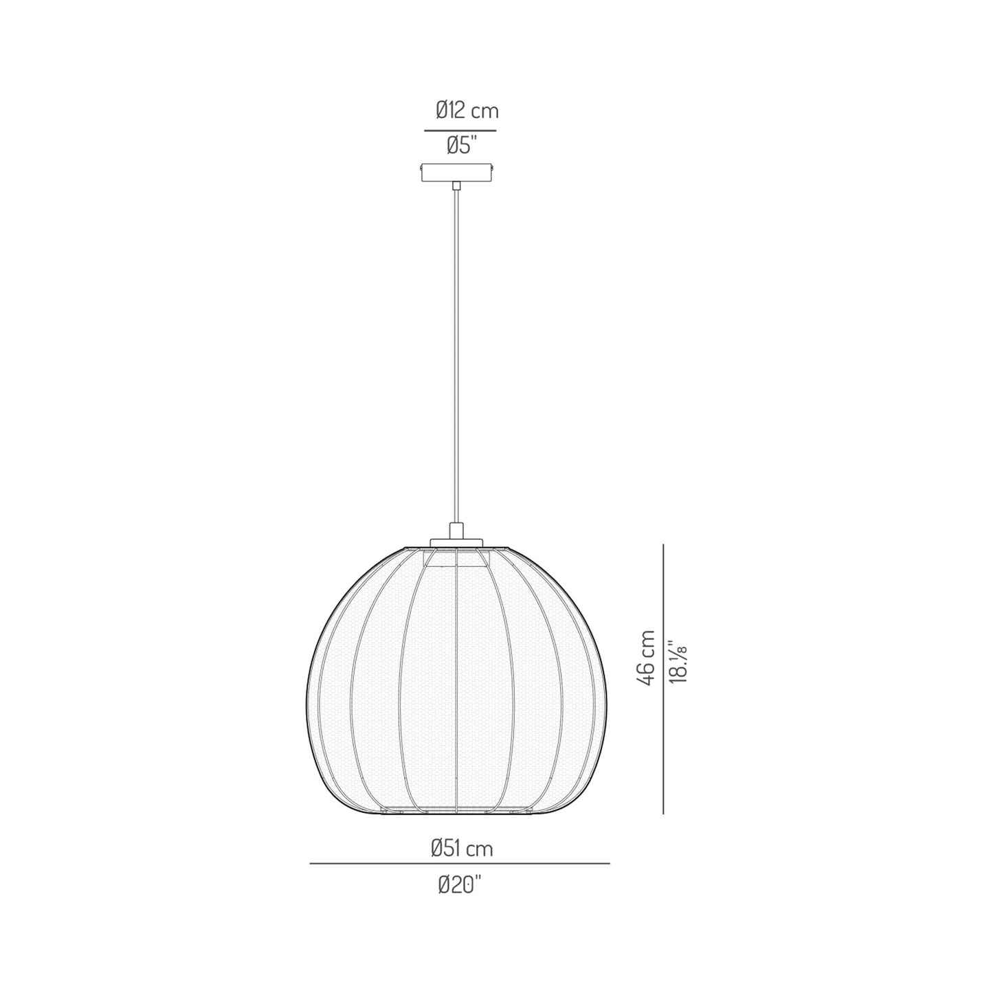 Cala Outdoor LED Pendant Light - line drawing.