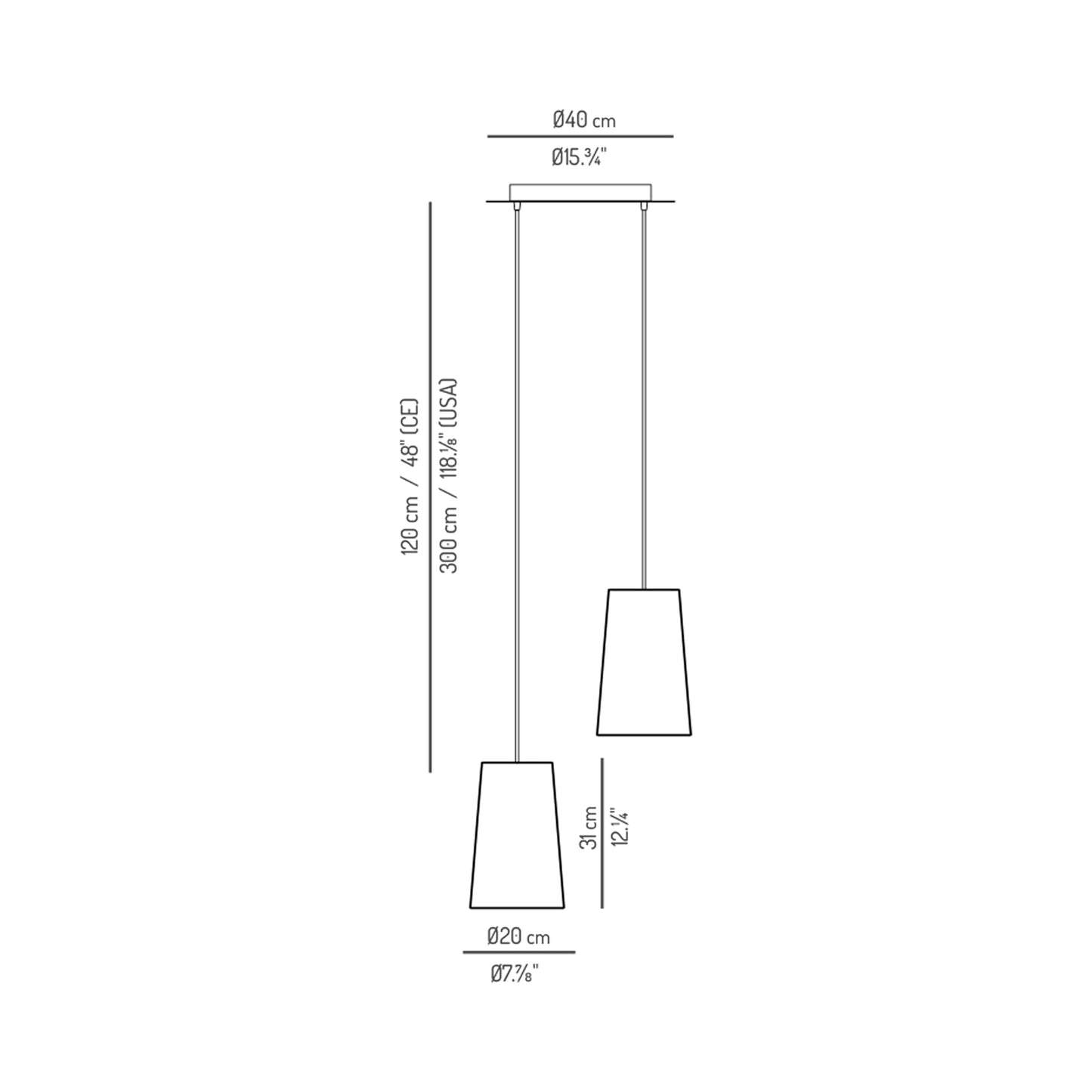 Conet Multi Light Pendant Light- line drawing.