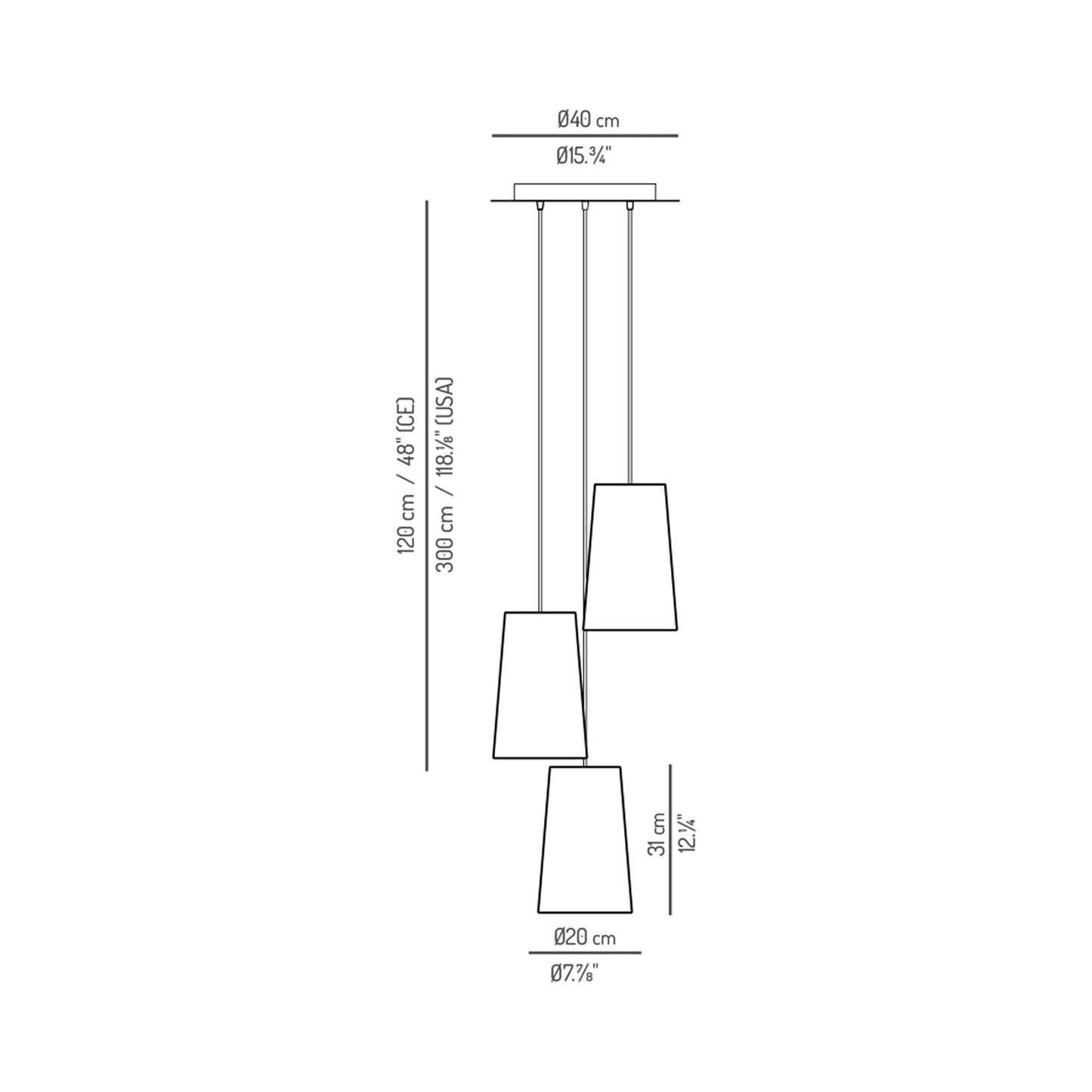 Conet Multi Light Pendant Light- line drawing.