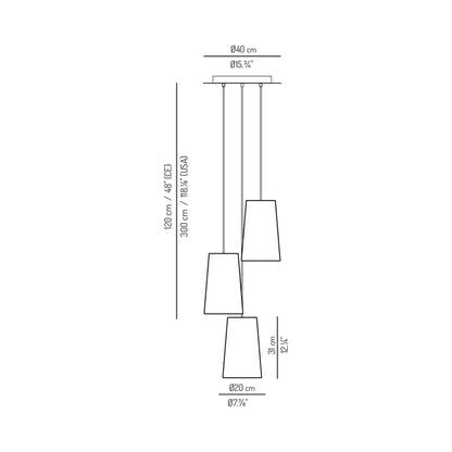 Conet Multi Light Pendant Light- line drawing.