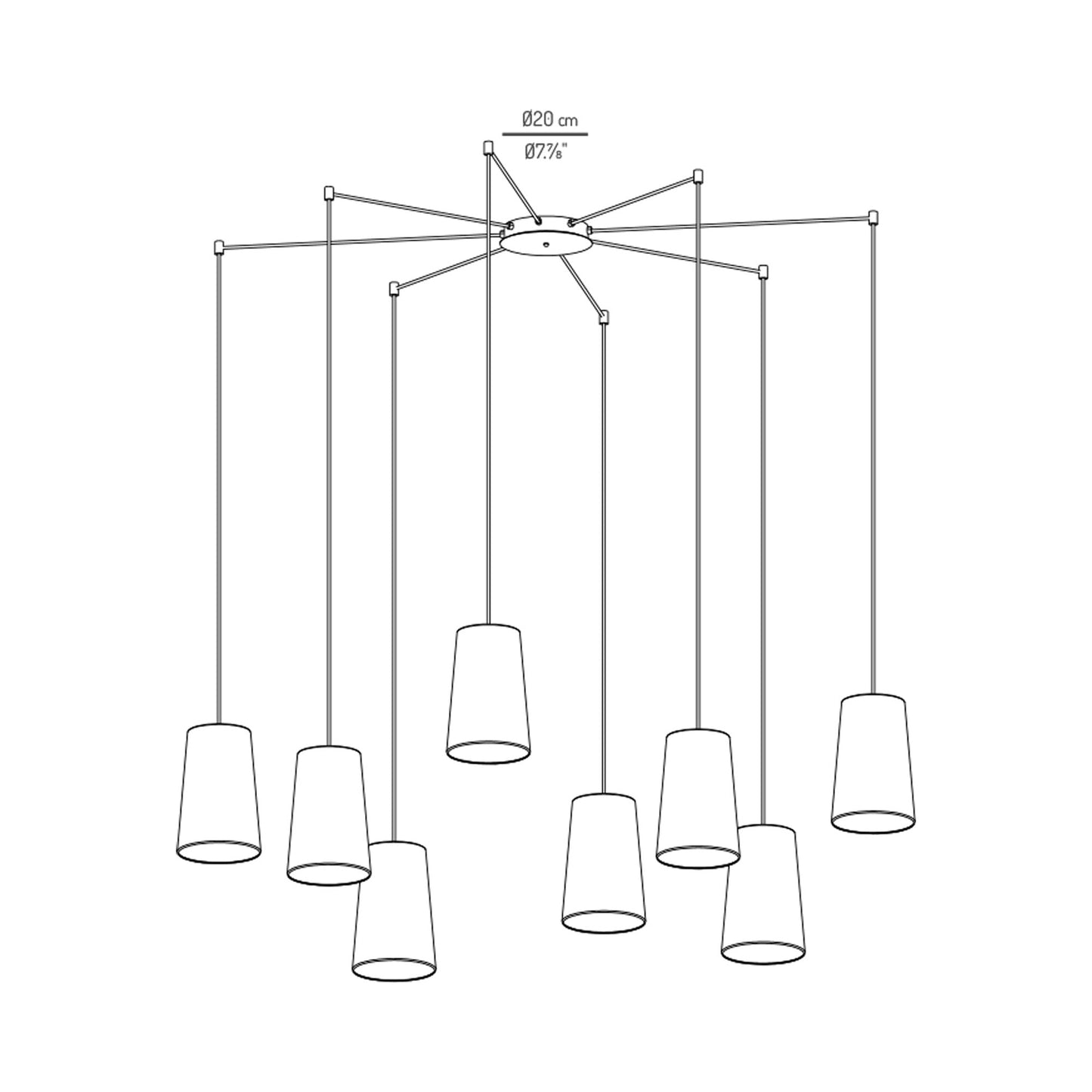 Conet Multi Light Pendant Light- line drawing.