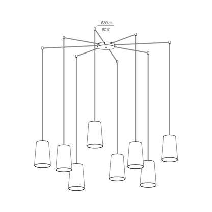 Conet Multi Light Pendant Light- line drawing.