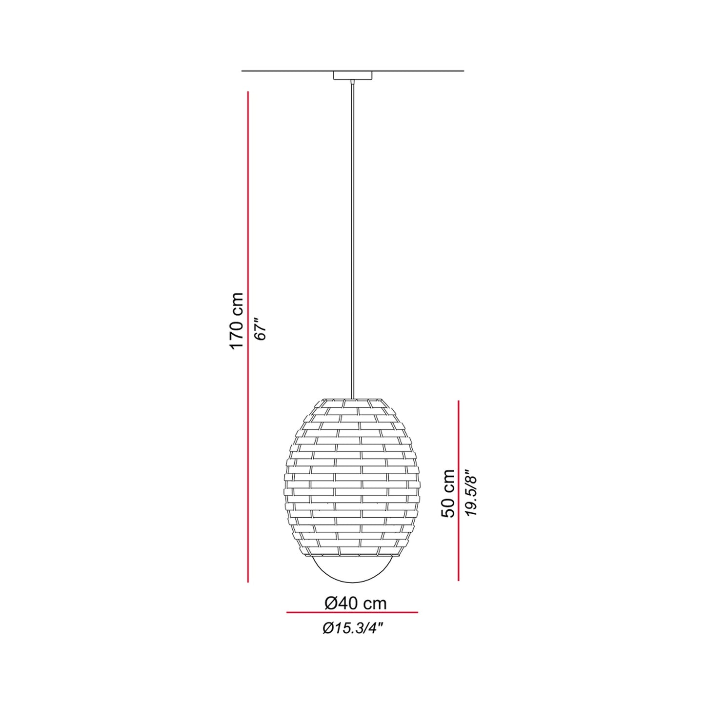 Cuca Outdoor Pendant Light - line drawing.