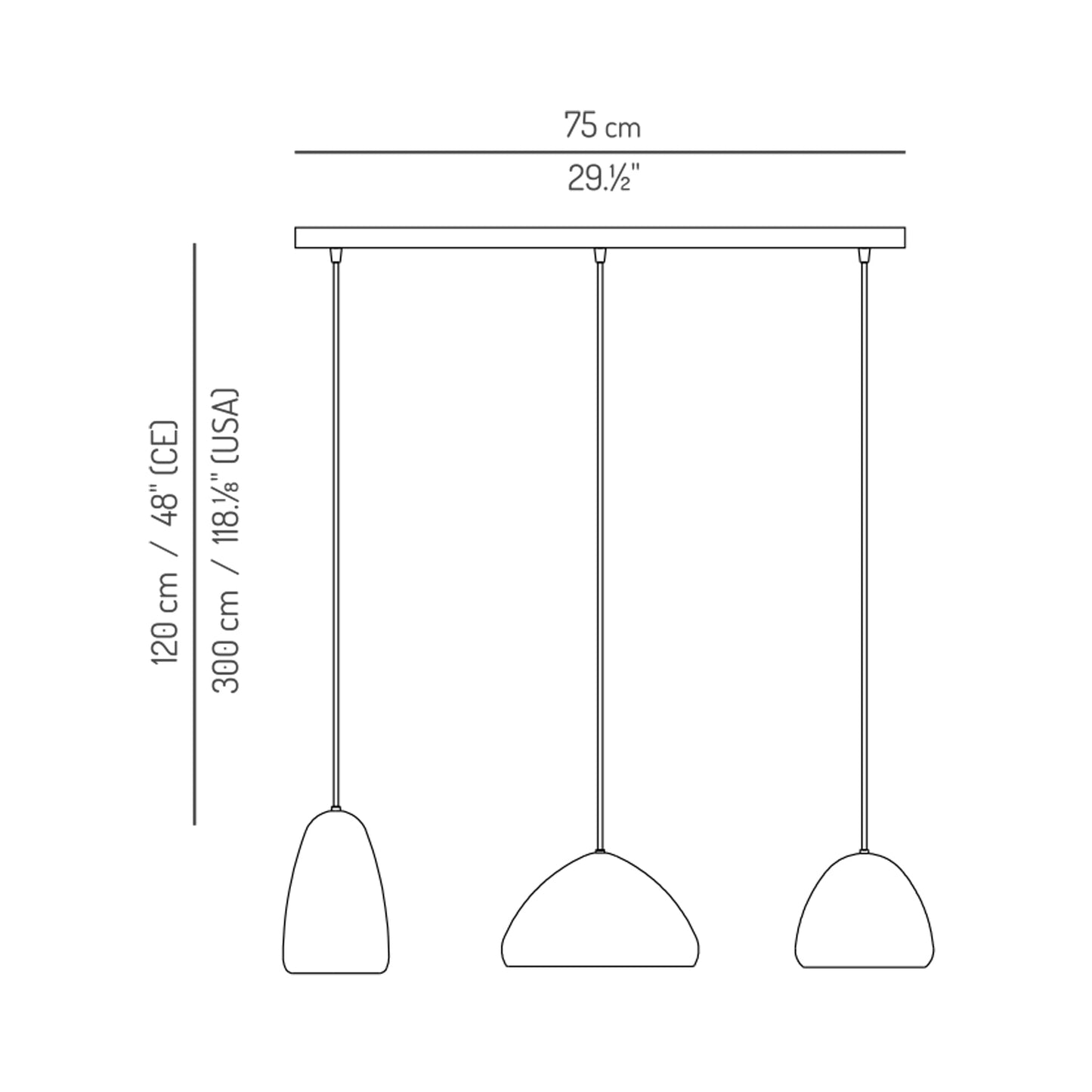 Dento Linear Pendant Light - line drawing.