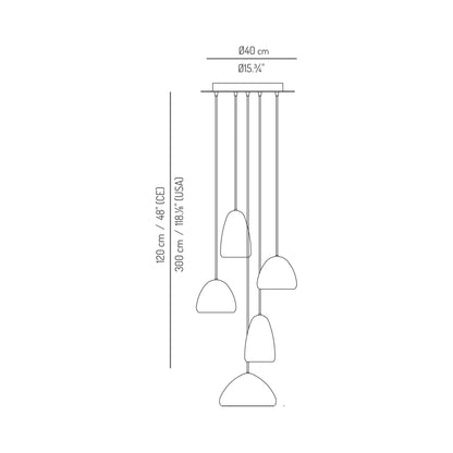 Dento Multi Light Pendant Light - line drawing.