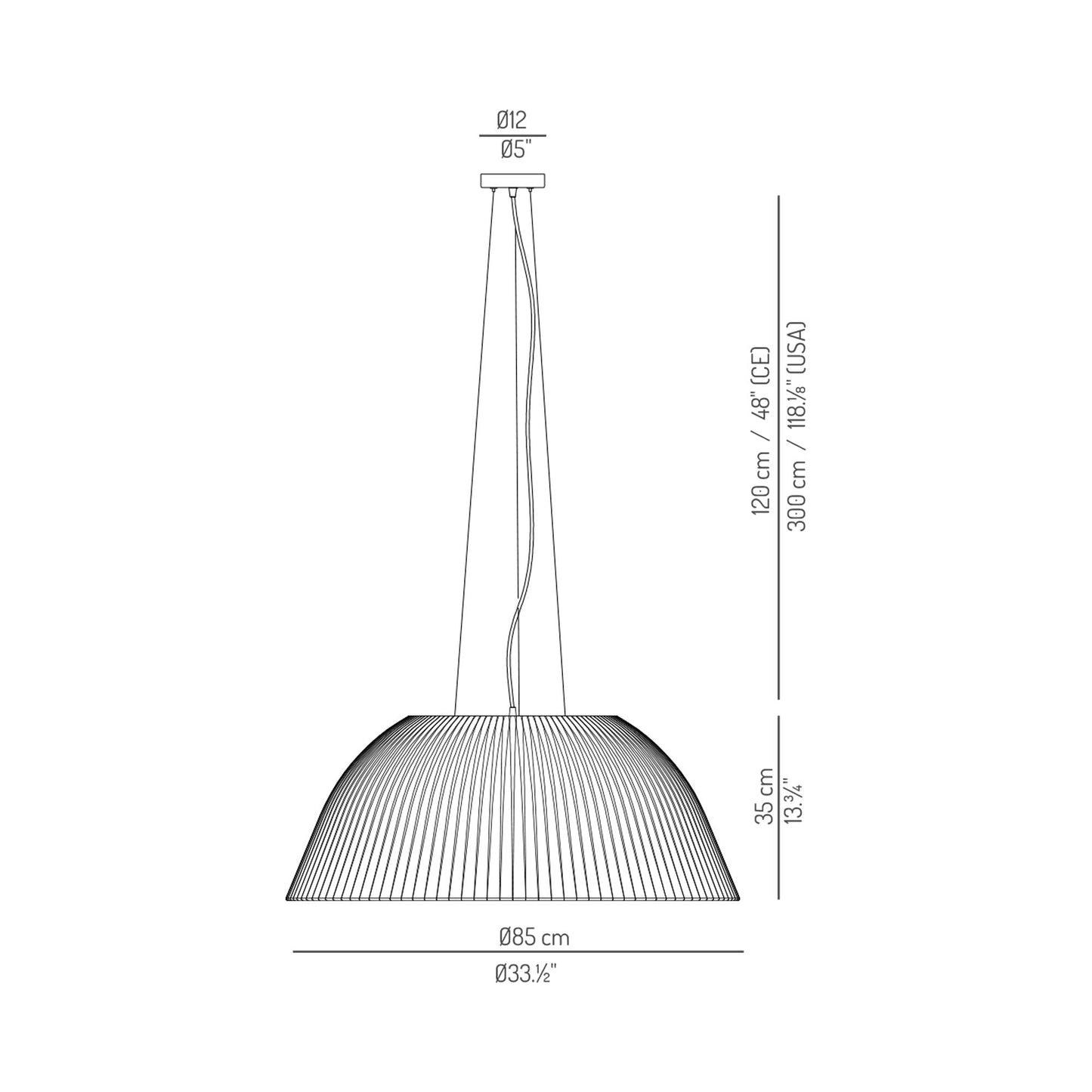 Eva LED Pendant Light - line drawing.