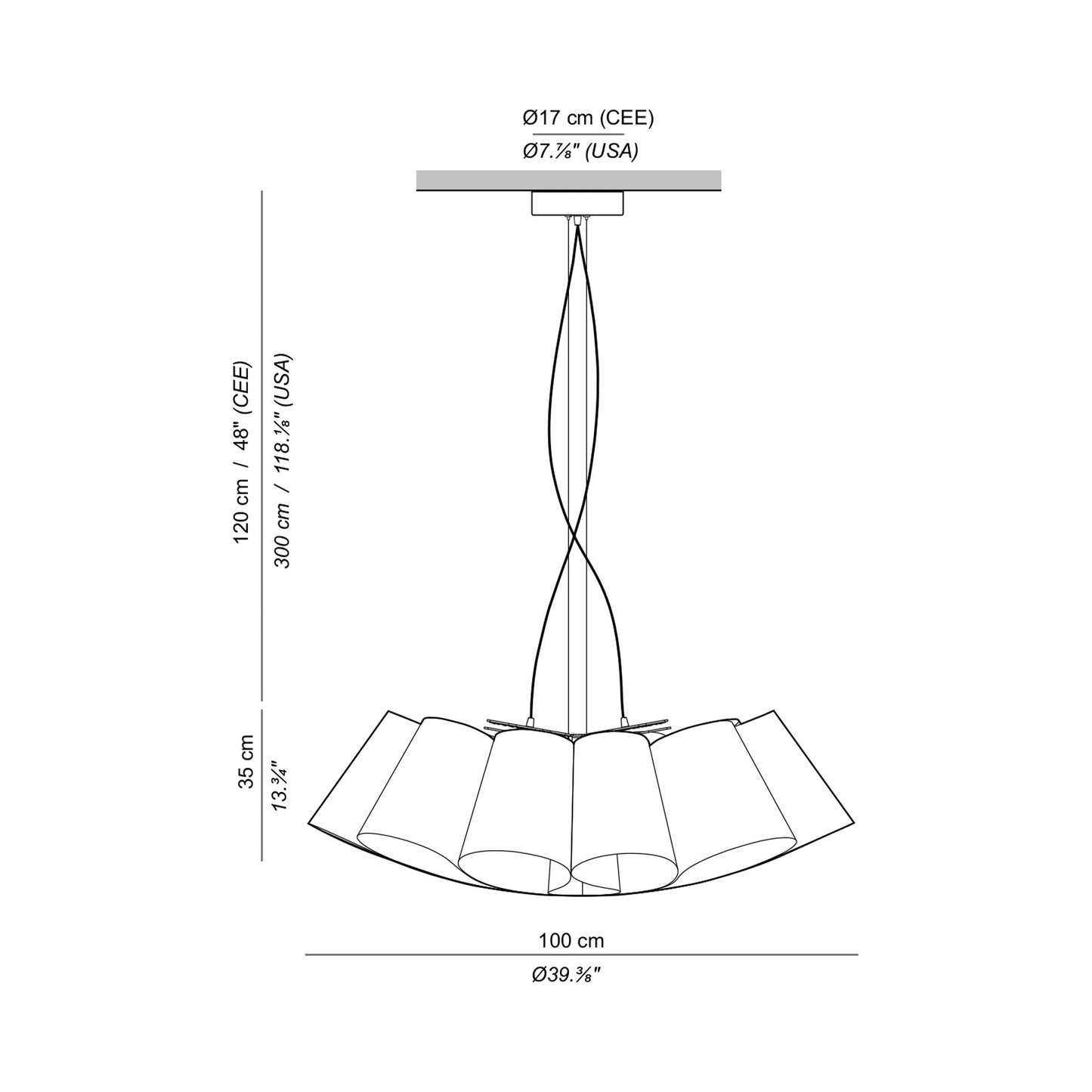 Flo LED Pendant Light - line drawing.