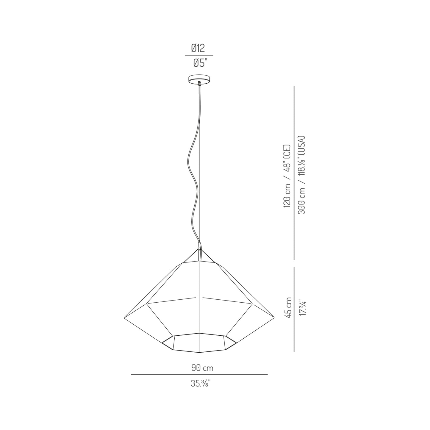 Gemma Pendant Light - line drawing.