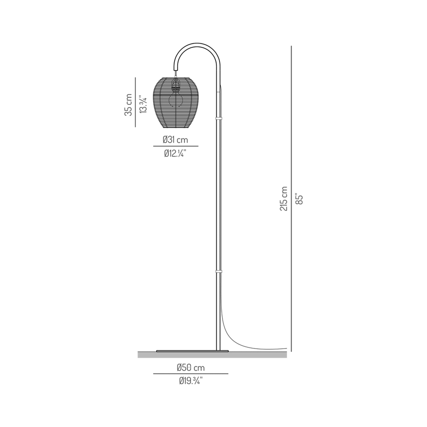 Meisy Outdoor LED Hanging Floor Lamp - line drawing.