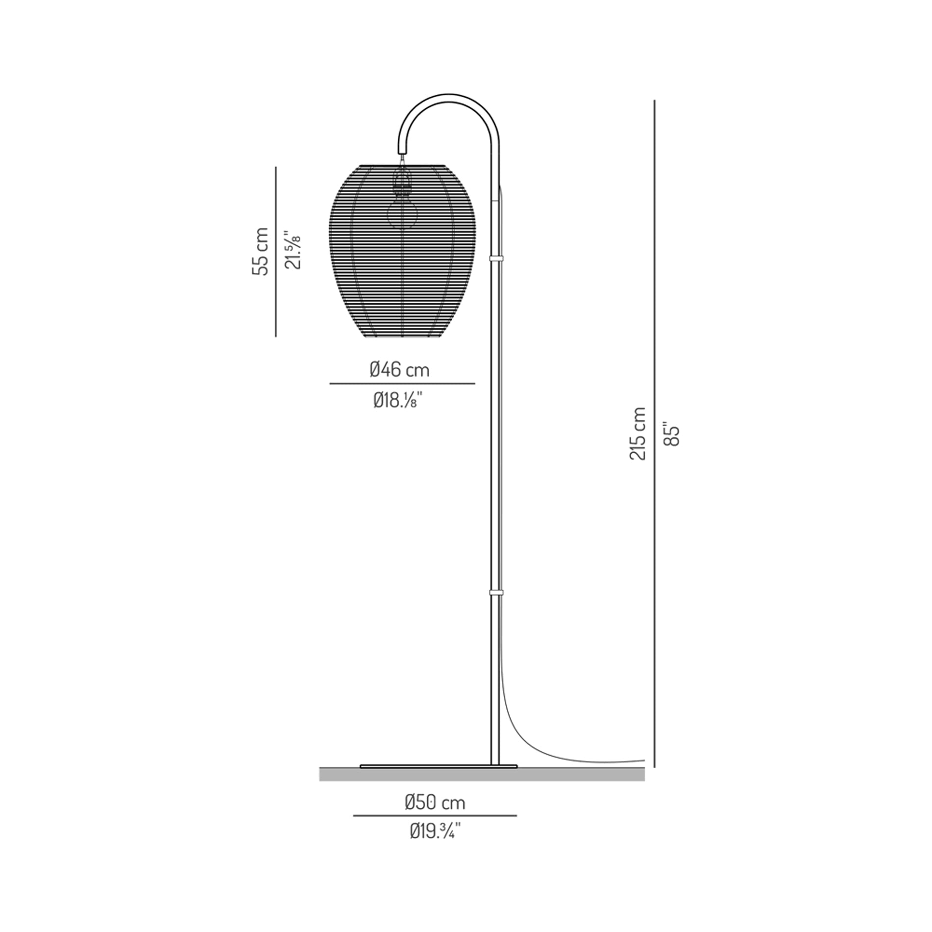 Meisy Outdoor LED Hanging Floor Lamp - line drawing.