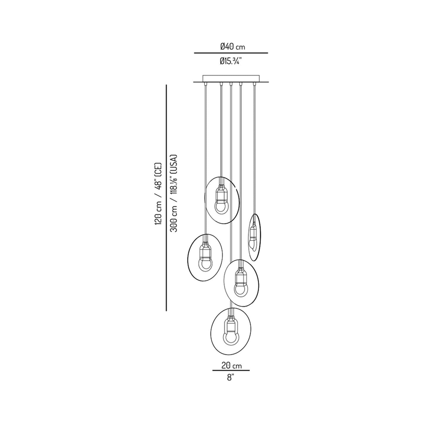 Oda LED Multi Light Pendant Light - line drawing.