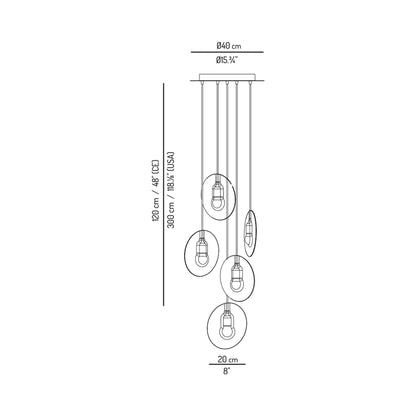 Oda LED Multi Light Pendant Light - line drawing.
