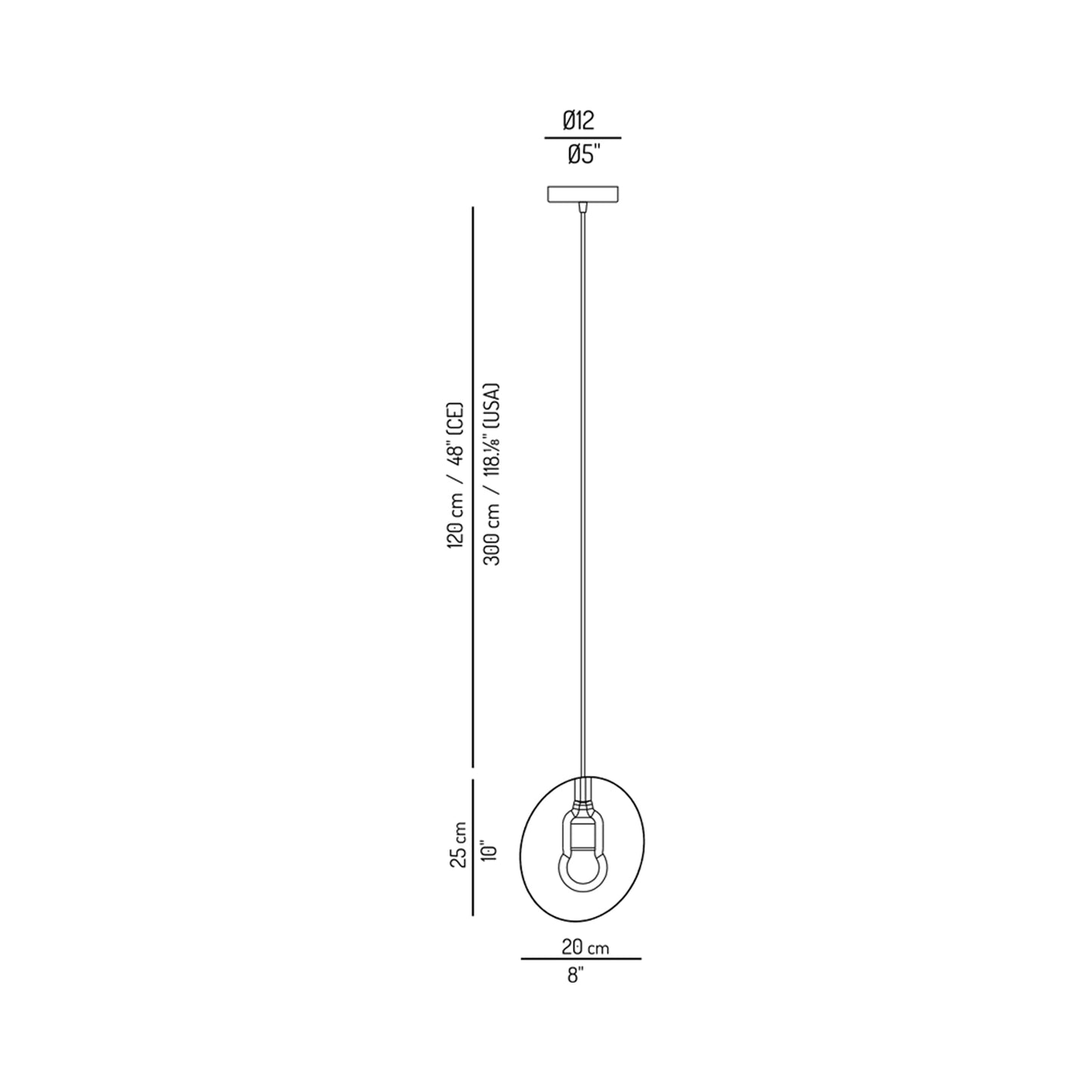 Oda LED Pendant Light - line drawing.