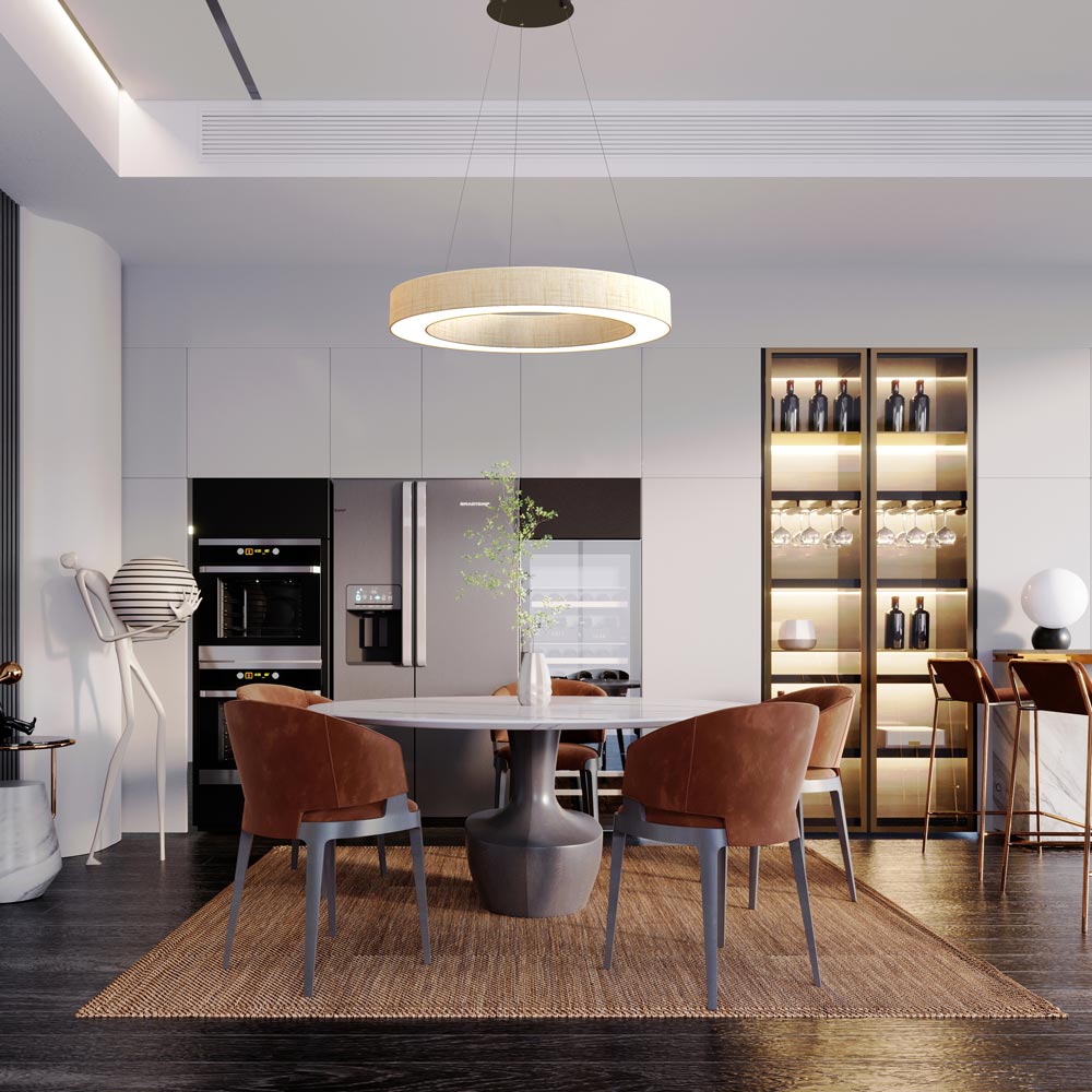 Ring LED Pendant Light in living room.