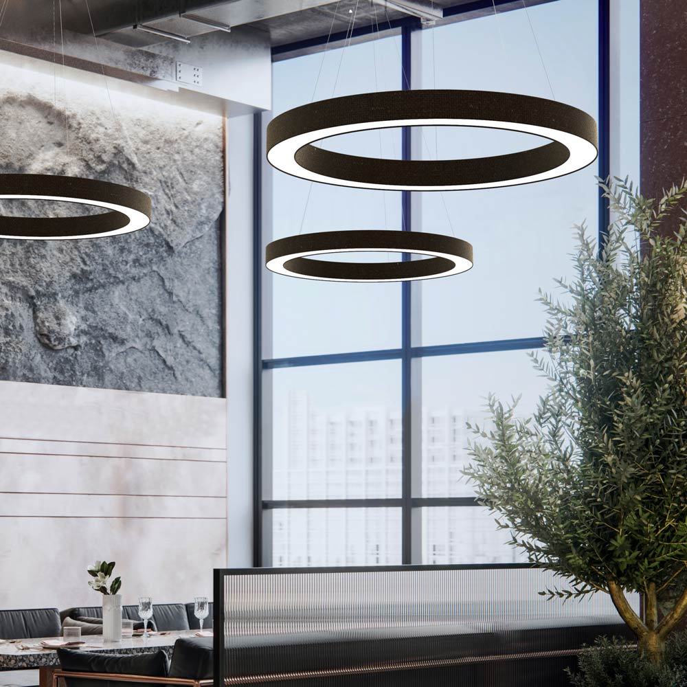 Ring LED Pendant Light in living room.