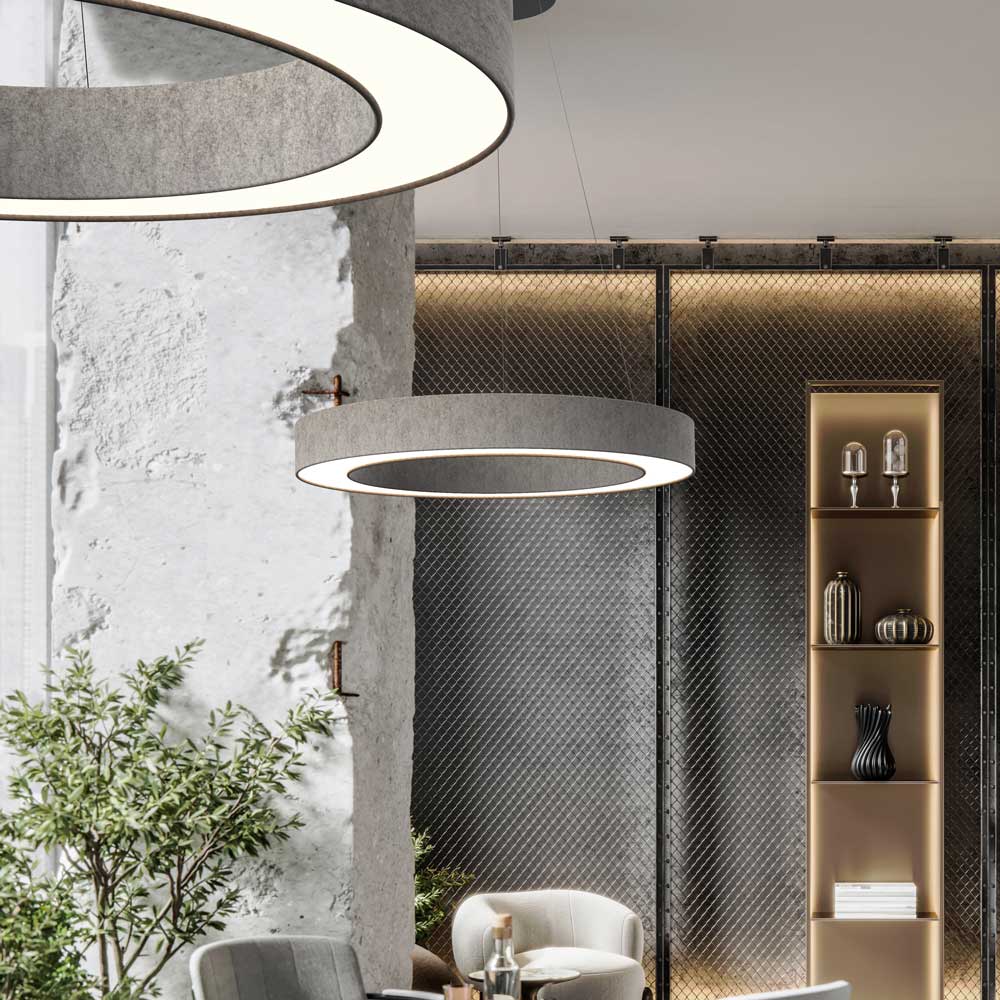 Ring LED Pendant Light in living room.