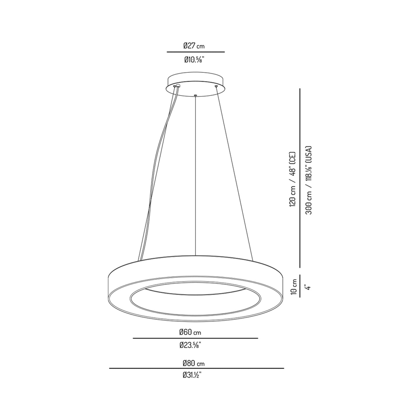 Ring LED Pendant Light - line drawing.