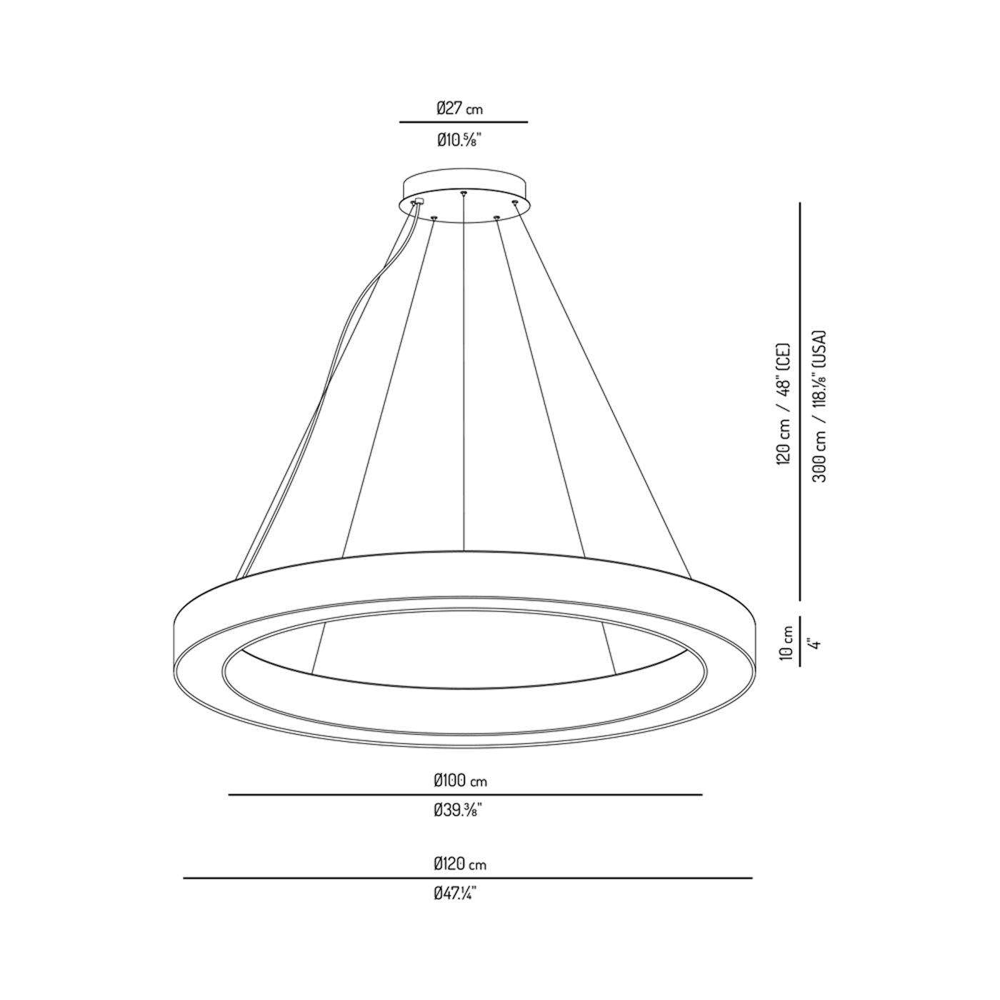 Ring LED Pendant Light - line drawing.