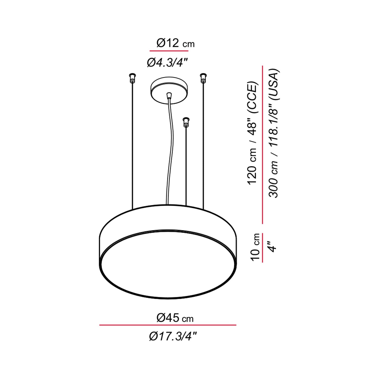 Slim LED Pendant Light - line drawing.