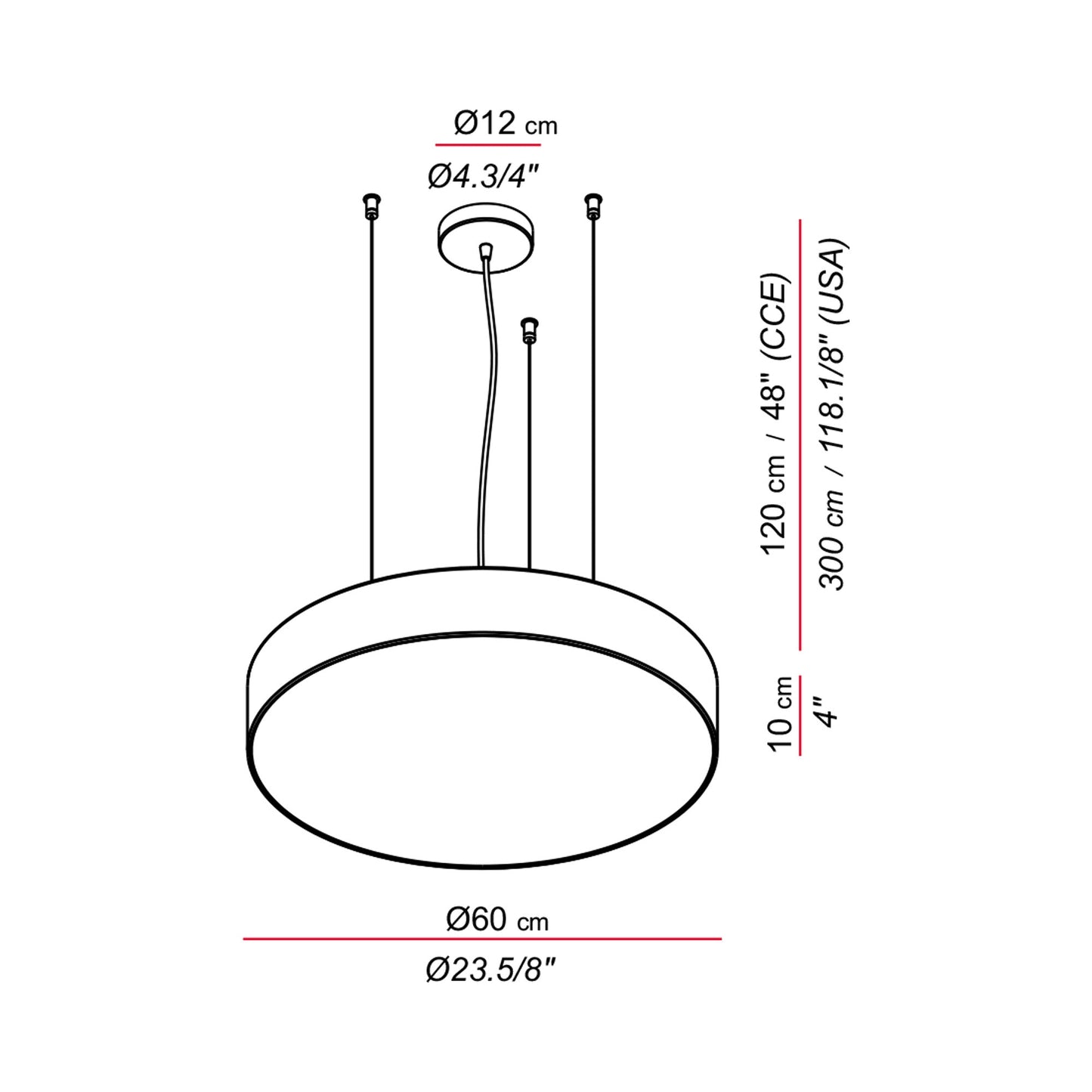 Slim LED Pendant Light - line drawing.