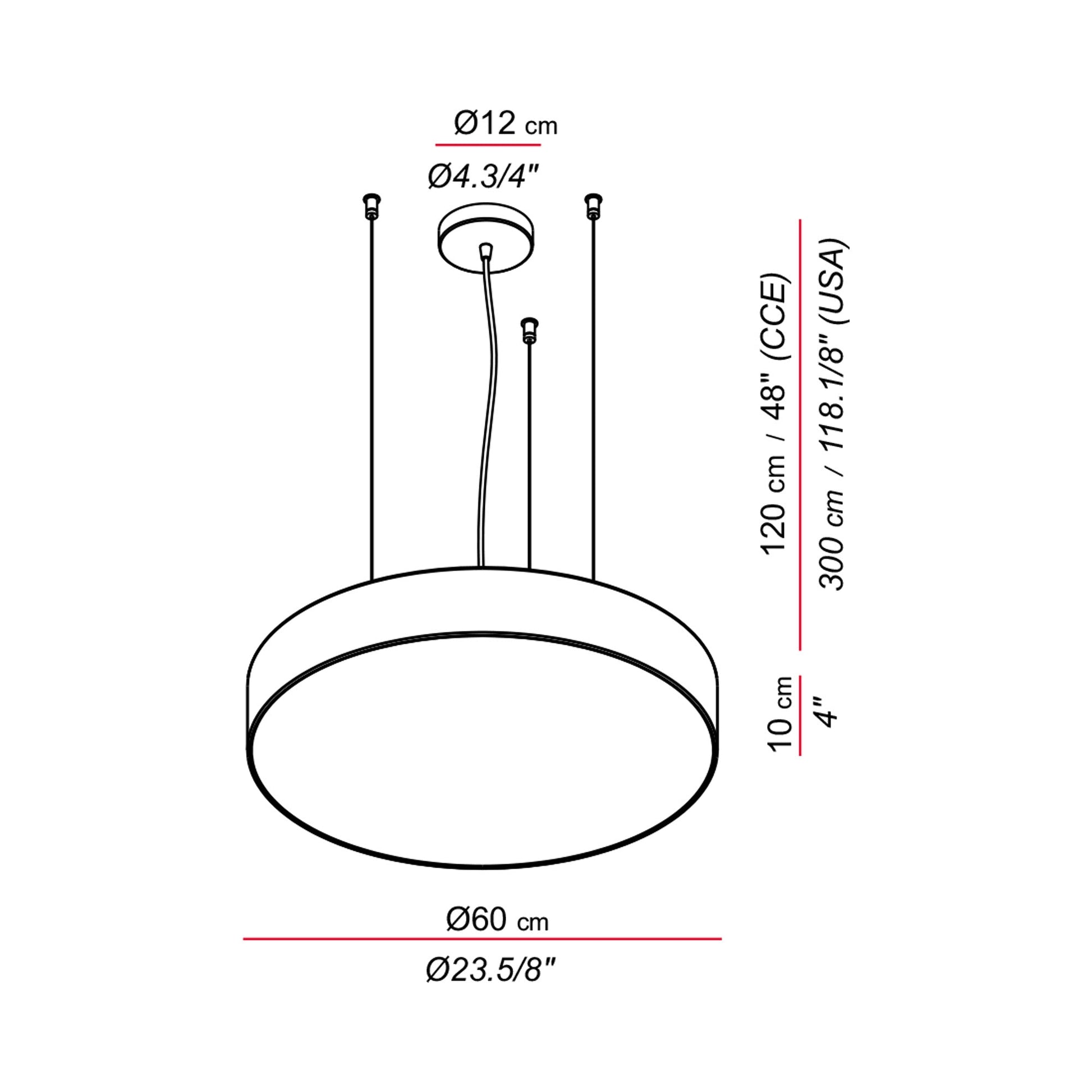 Slim LED Pendant Light - line drawing.