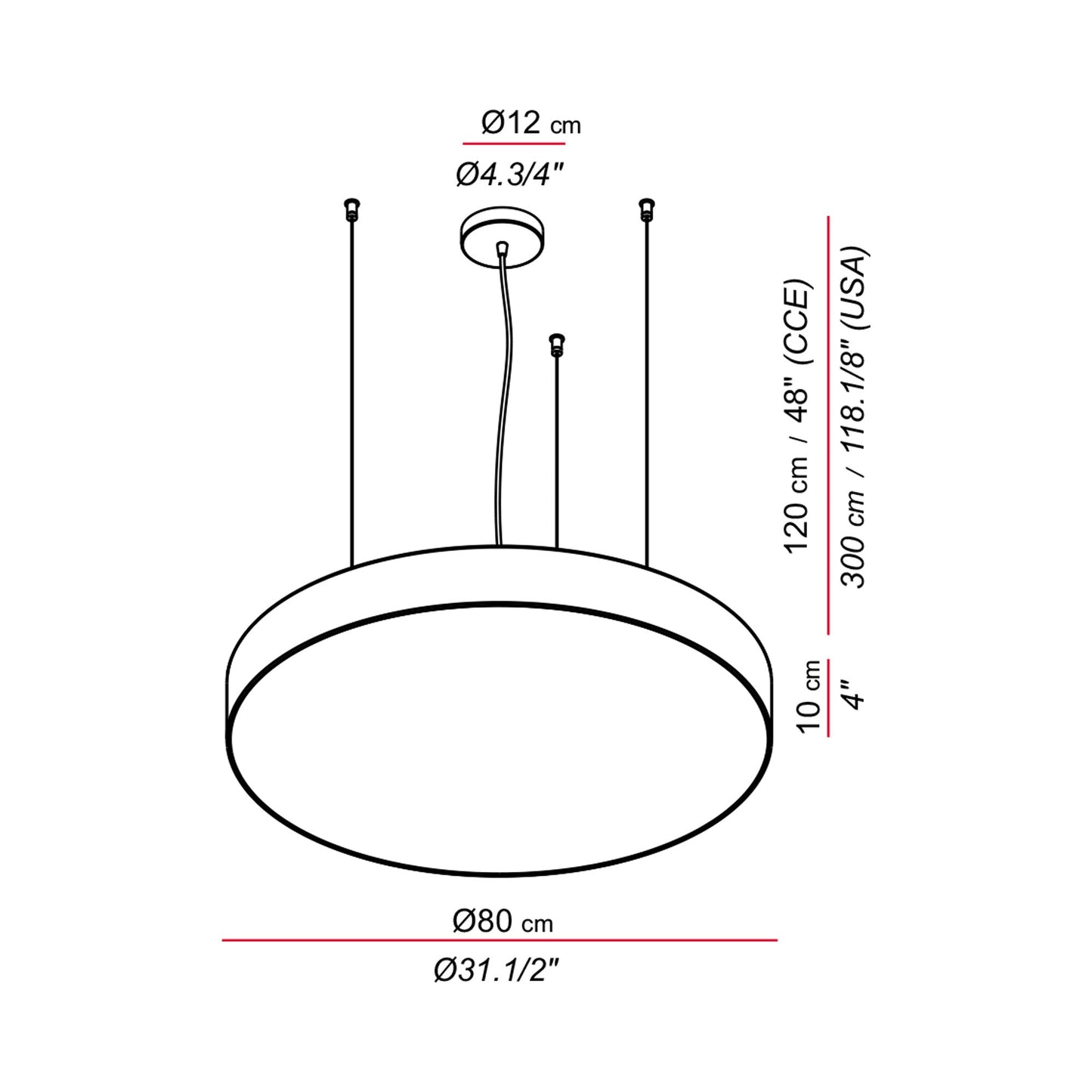 Slim LED Pendant Light - line drawing.