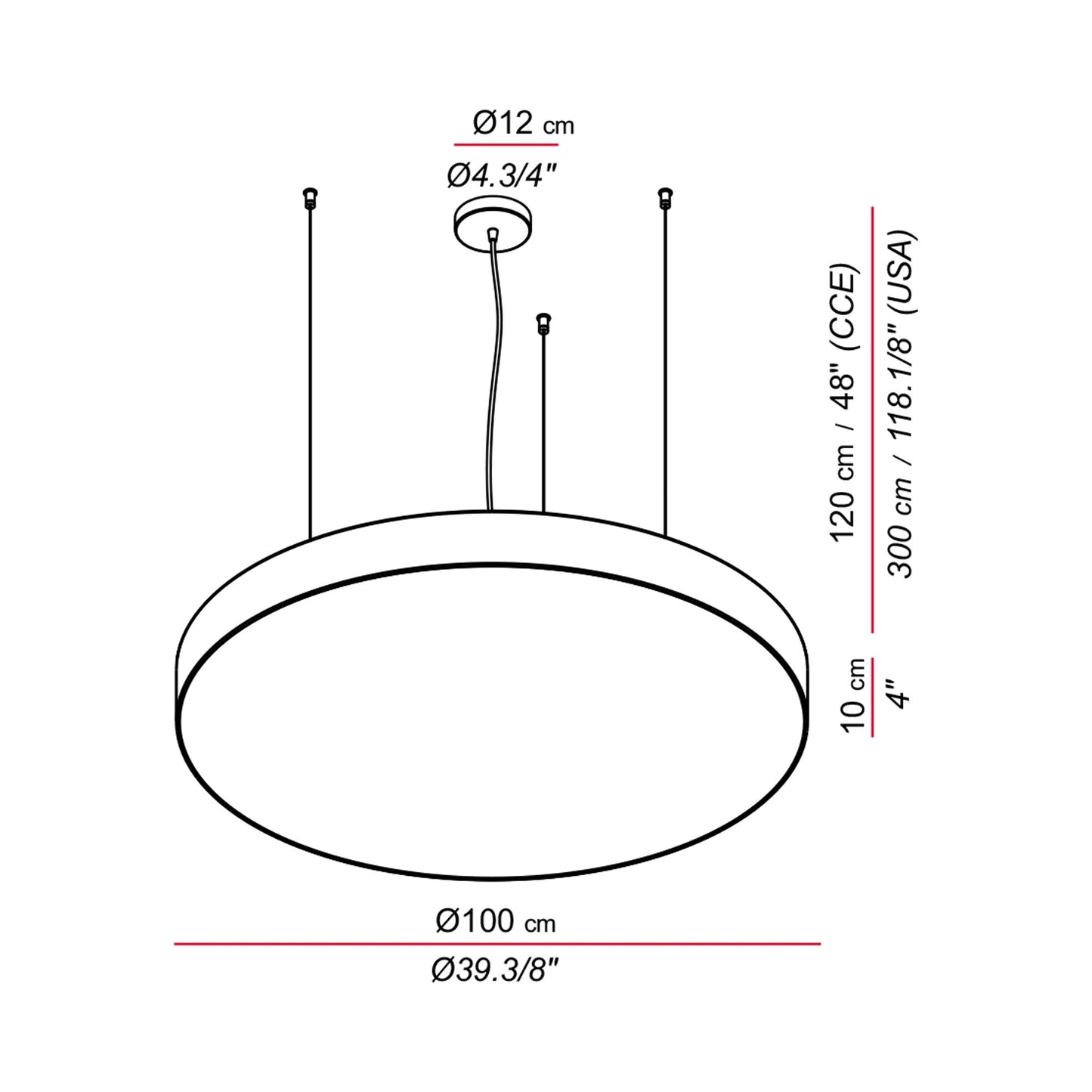 Slim LED Pendant Light - line drawing.