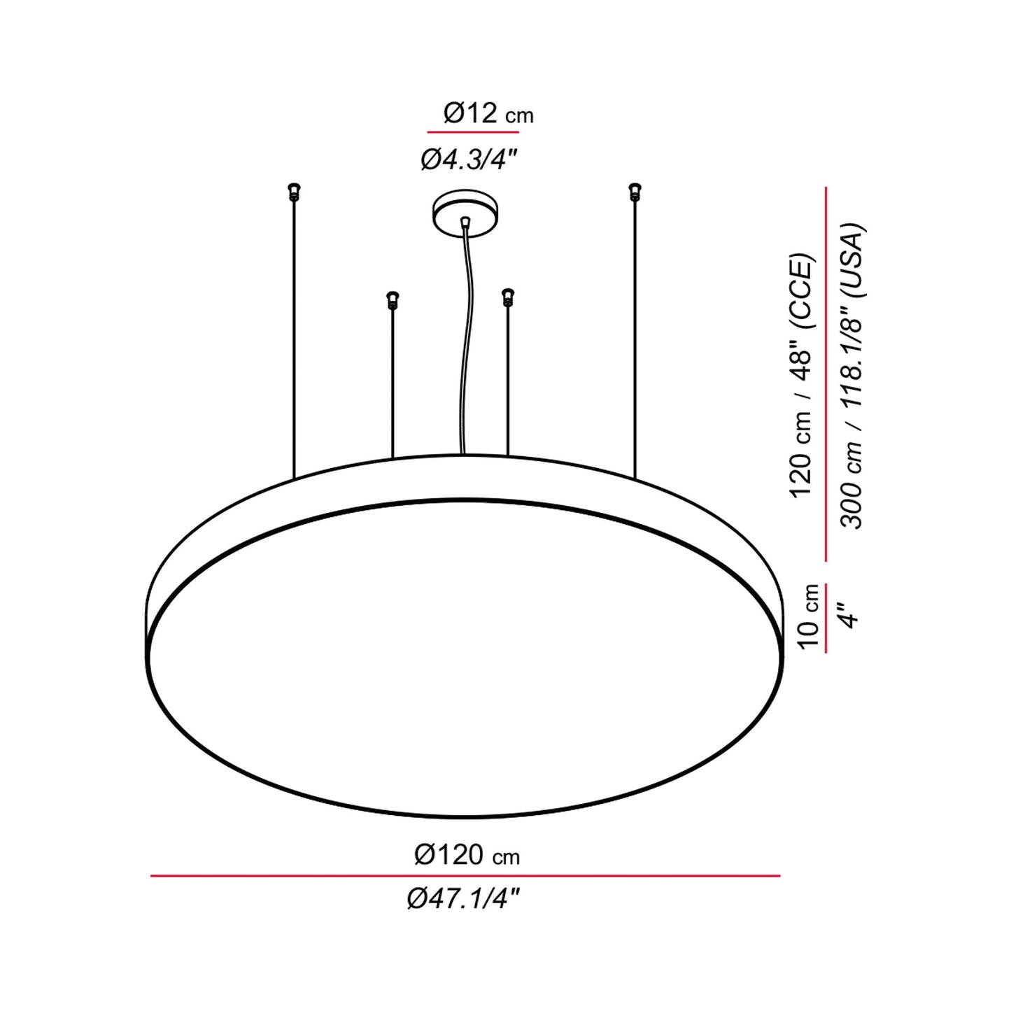 Slim LED Pendant Light - line drawing.