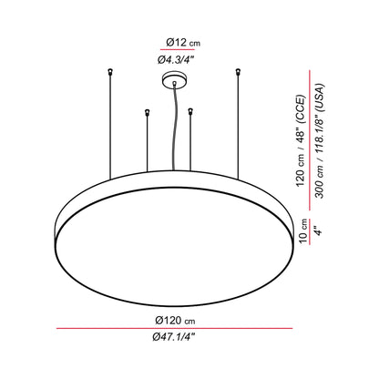 Slim LED Pendant Light - line drawing.