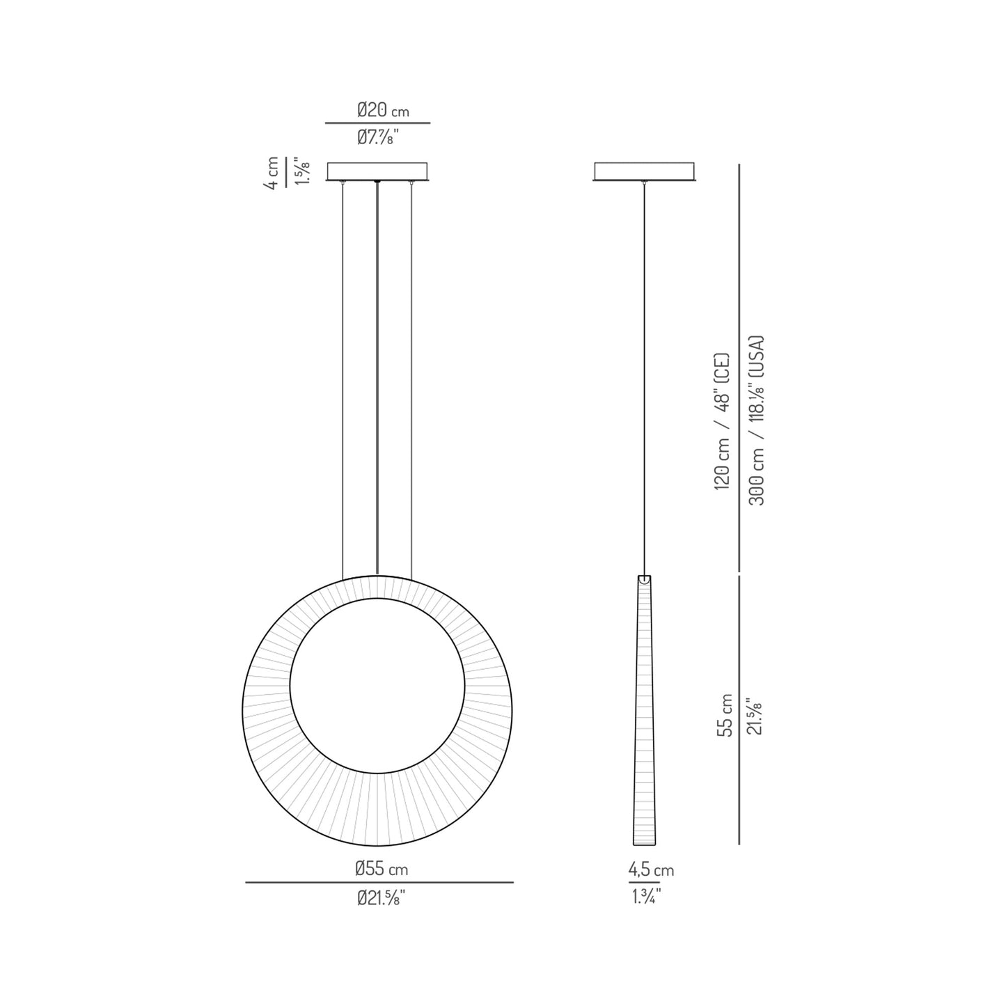 Sol-Ixent LED Pendant Light - line drawing.