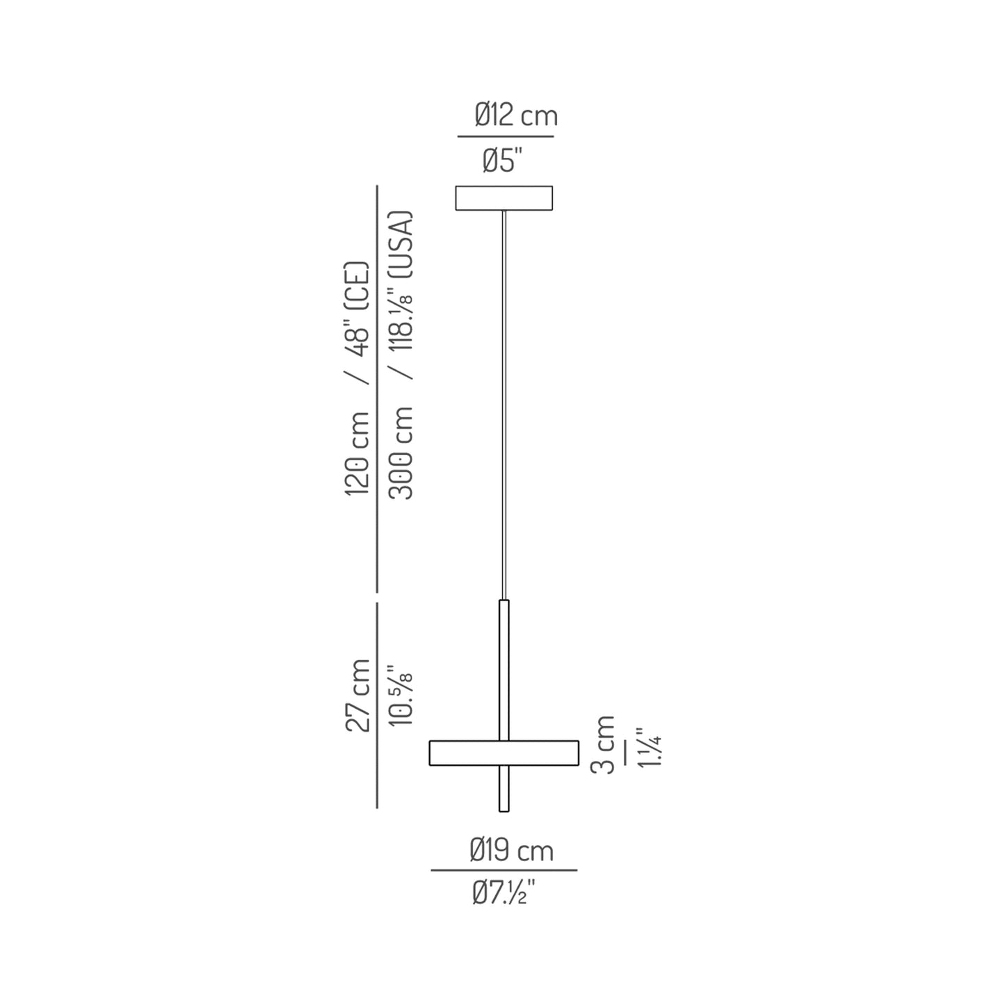 Spin LED Pendant Light - line drawing.