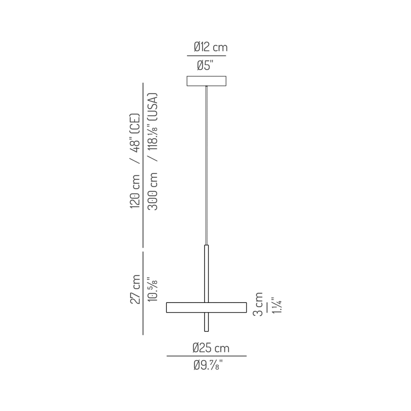 Spin LED Pendant Light - line drawing.