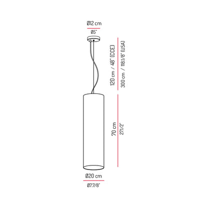 Tubs Long Pendant Light - line drawing.