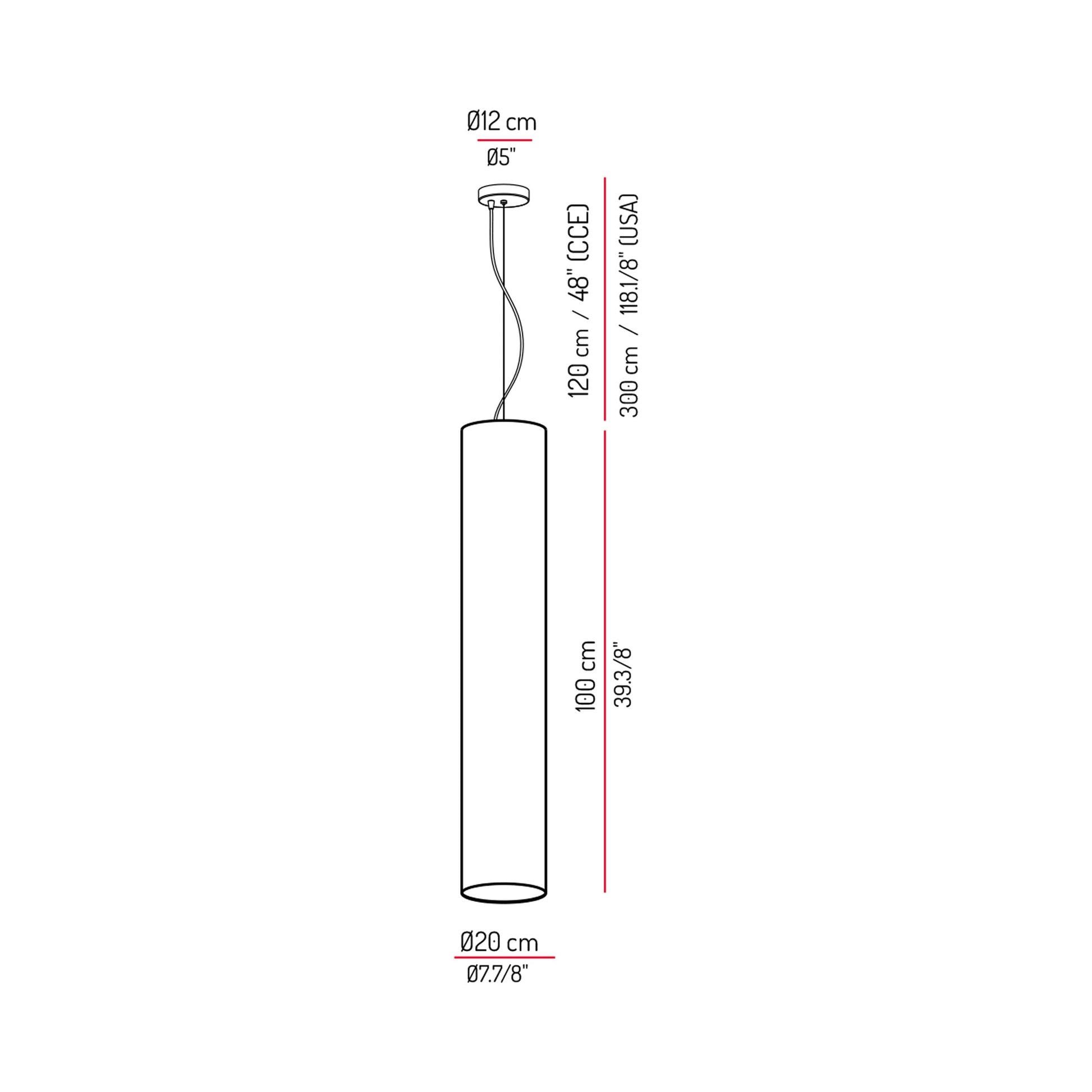 Tubs Long Pendant Light - line drawing.