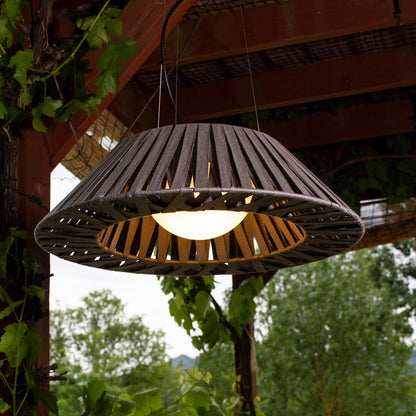 Zig-Zag Outdoor LED Pendant Light in Outside Area.