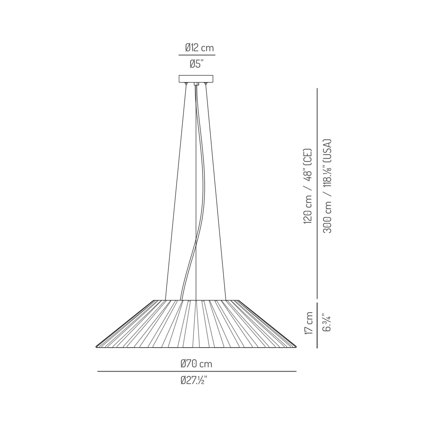 Zig-Zag Outdoor LED Pendant Light - line drawing.