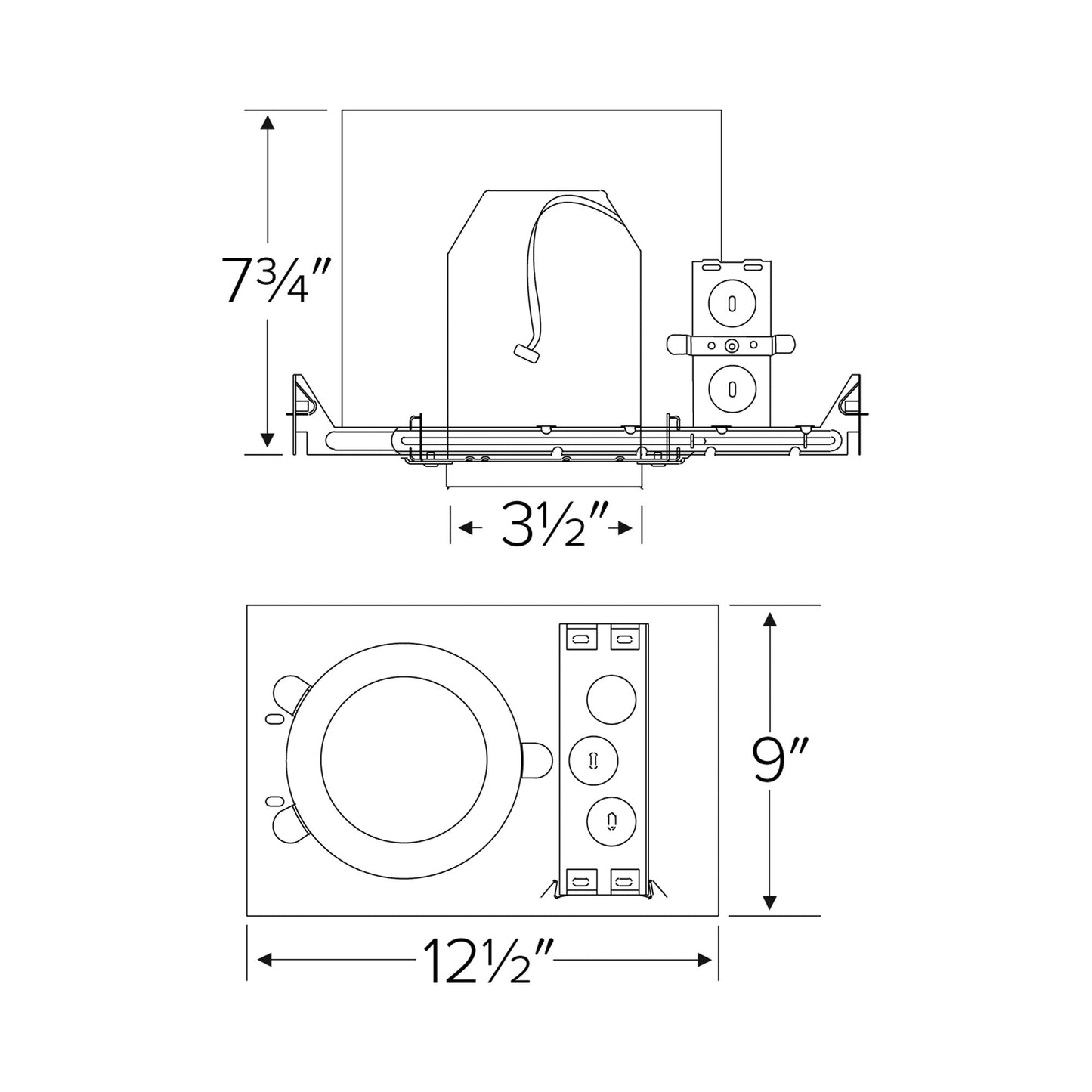 3" New Construction 2-Hour Fire Rated IC Airtight Housing - line drawing.