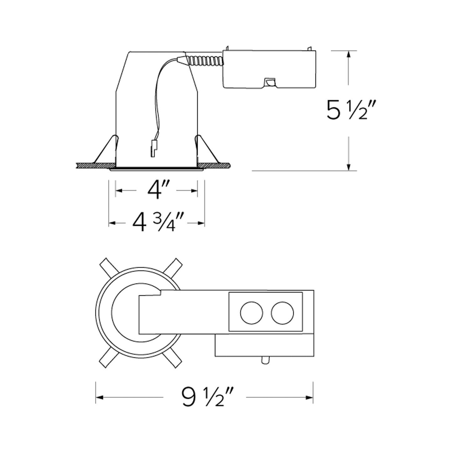 4" Remodel Dedicated LED IC Airtight Housing - line drawing.