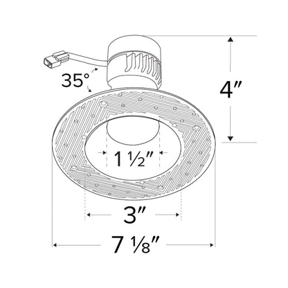 Elco Lighting Pex™ 3" Trimless Smooth Reflector Trim - line drawing.