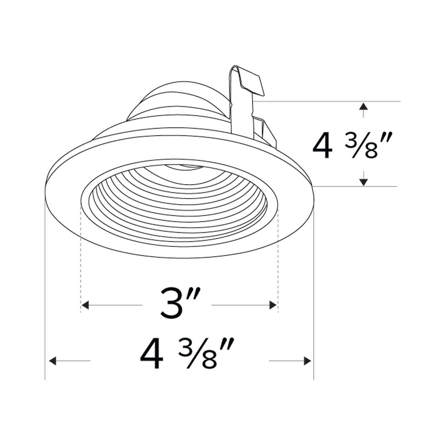 Pex™ 3" Round Adjustable Baffle - line drawing.