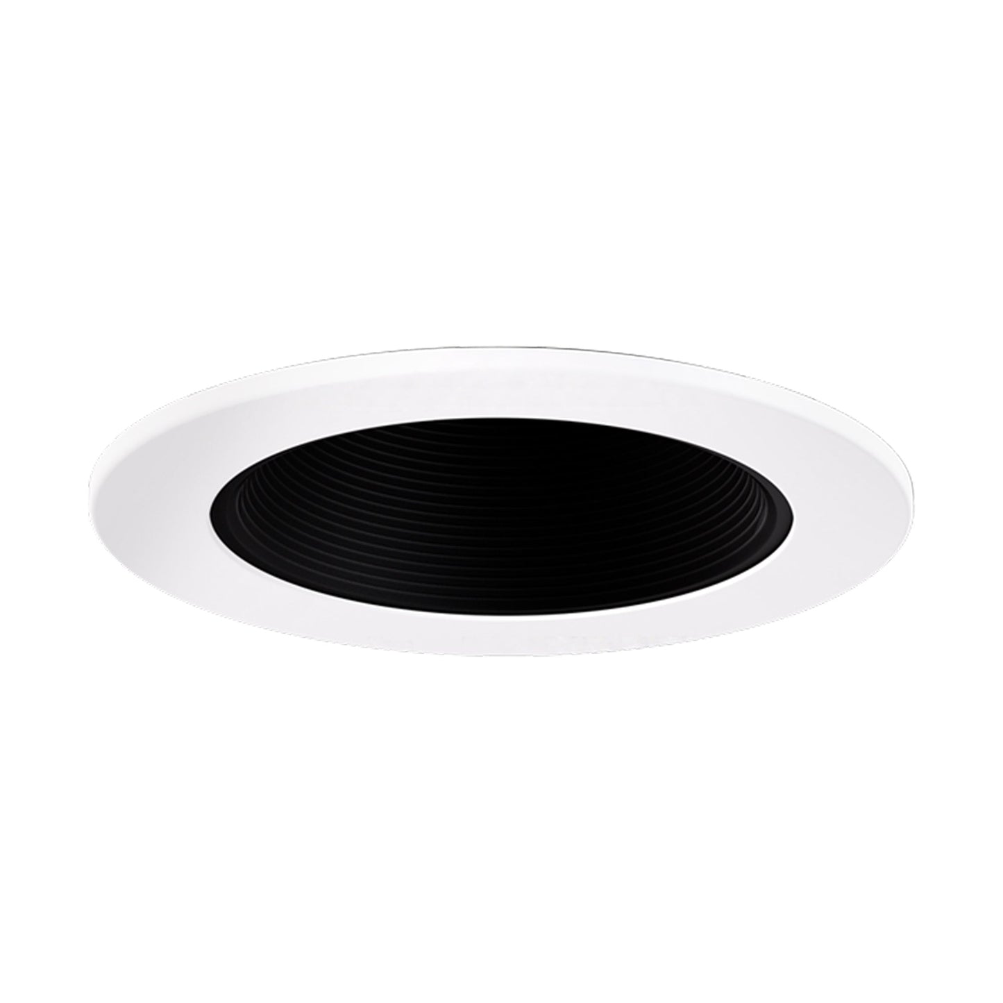 Pex™ 4" Round Adjustable Phenolic Baffle in Black with White Trim.