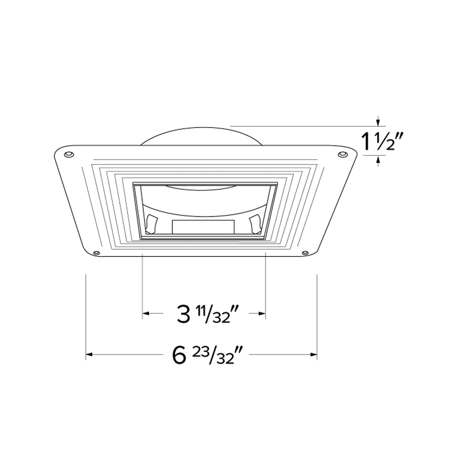 Pex™ 4" Square Adjustable Trimless Smooth Reflector Trim - line drawing.