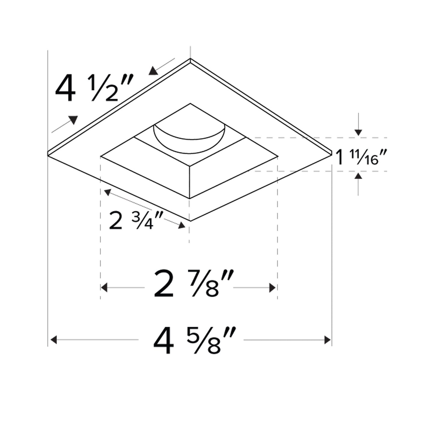 Unique™ 4" Square Reflector - line drawing.